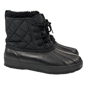 NWOT Eddie Bauer Women Black Quilted Winter Snow Duck Boots Lace-Up Rubber 8